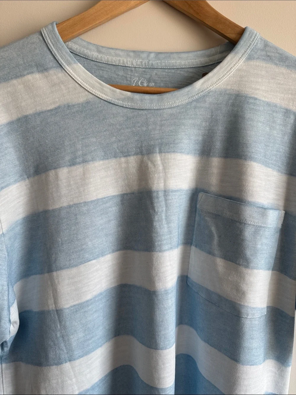 J. Crew Wide Stripe Pocket Tee - Light Blue & White